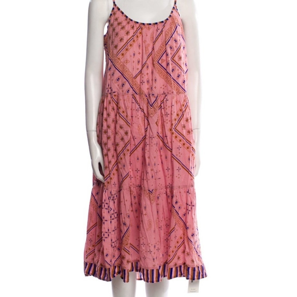 XIRENA Pink Paisley Tiered Midi Dress Small-Med Pockets Cotton - Picture 2 of 8